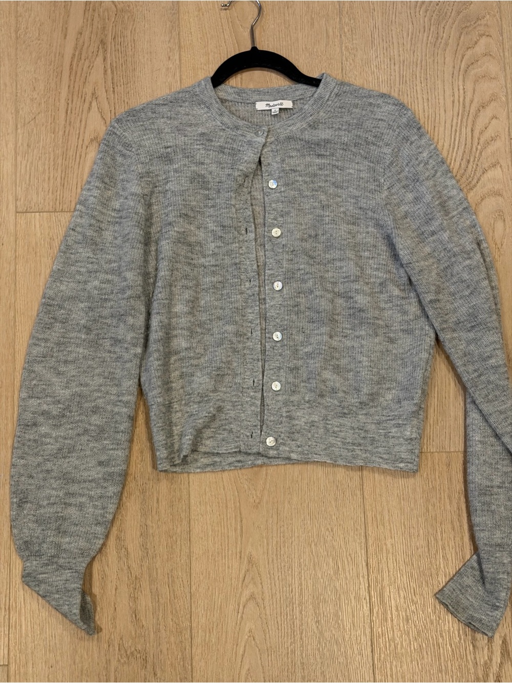 Madewell Heather Gray Cropped Button-Front Cardigan